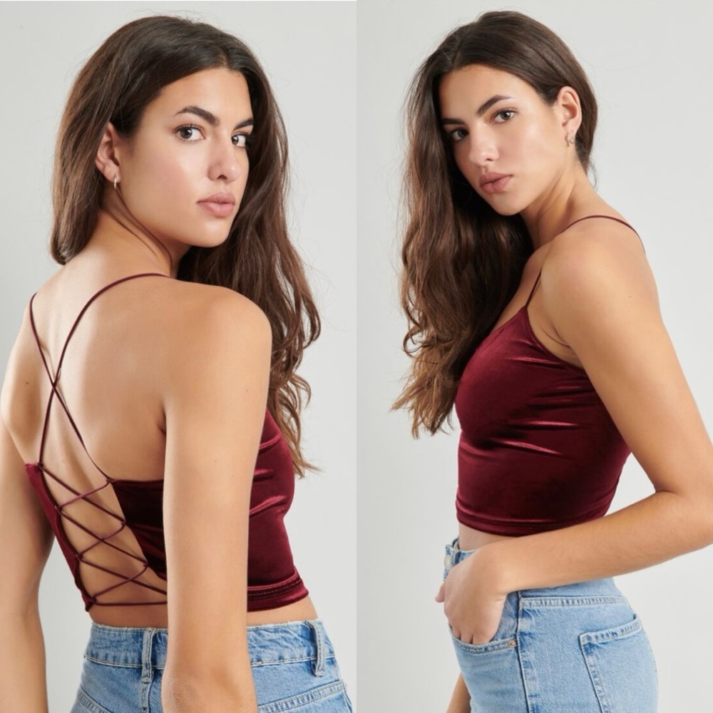 Garage Zinfandel Burgundy The Velvet Criss-Cross Cami Tank Top